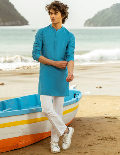 Blended Blue Kurta - J. Junaid Jamshed