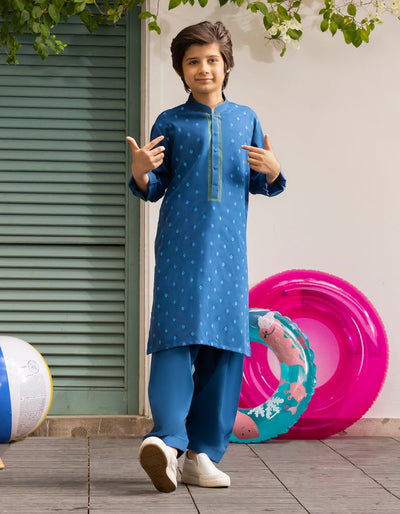 Blended Blue Shalwar Kameez - J. Junaid Jamshed