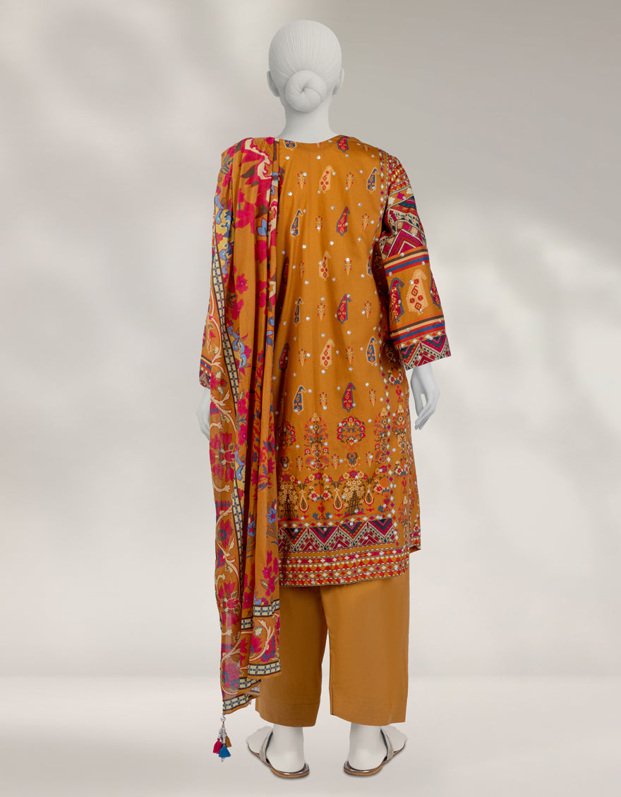 Cambric Mustard Unstitched Suit - J. Junaid Jamshed