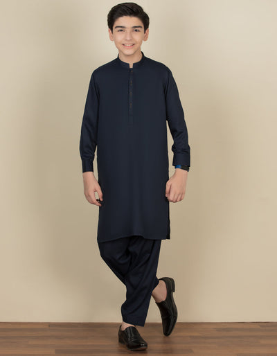 Blended Navy Blue Shalwar Kameez - J. Junaid Jamshed