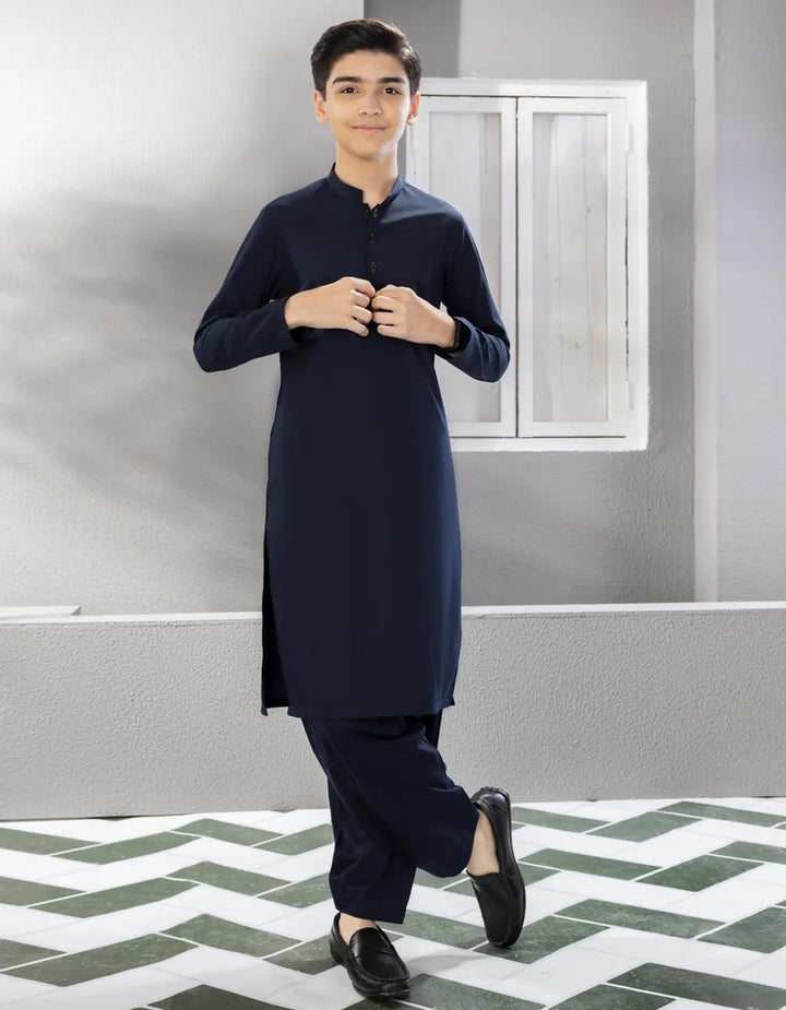 Blended Navy Blue Shalwar Kameez - J. Junaid Jamshed
