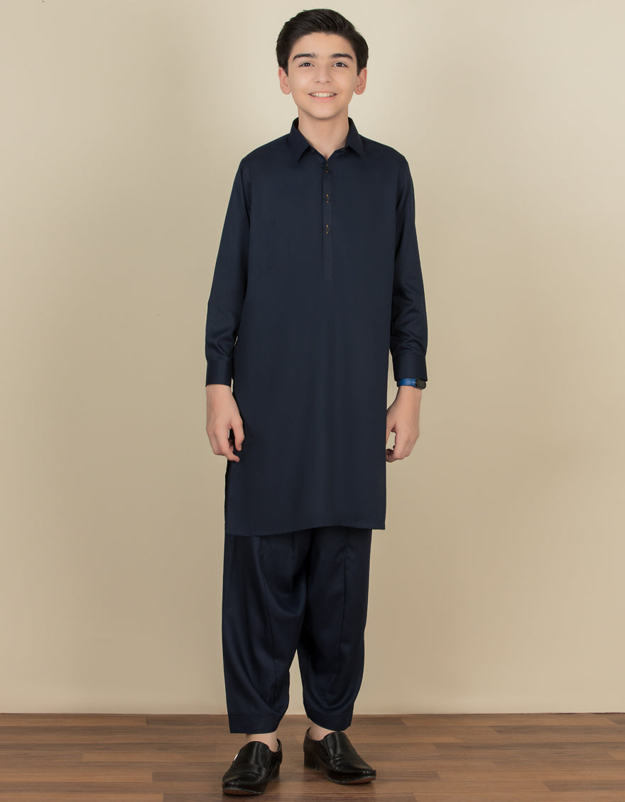 Blended Navy Blue Shalwar Kameez - J. Junaid Jamshed