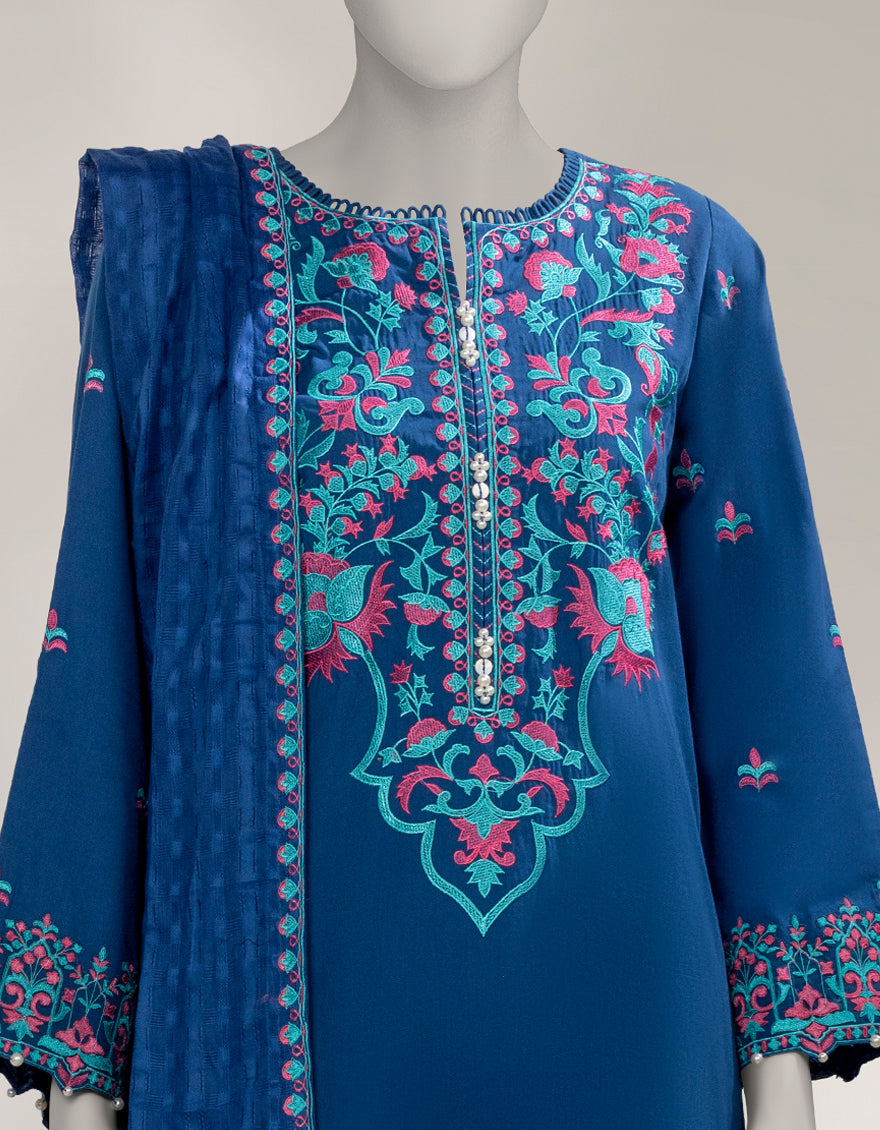 Cambric Blue Unstitched Suit - J. Junaid Jamshed