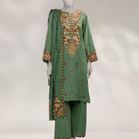 Cambric Green Unstitched Suit - J. Junaid Jamshed