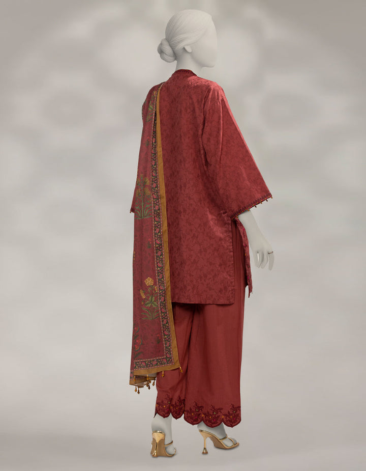 Dobby Red Unstitched Suit - J. Junaid Jamshed