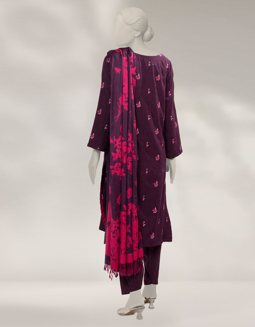 Acrylic Maroon Unstitched Suit - J. Junaid Jamshed