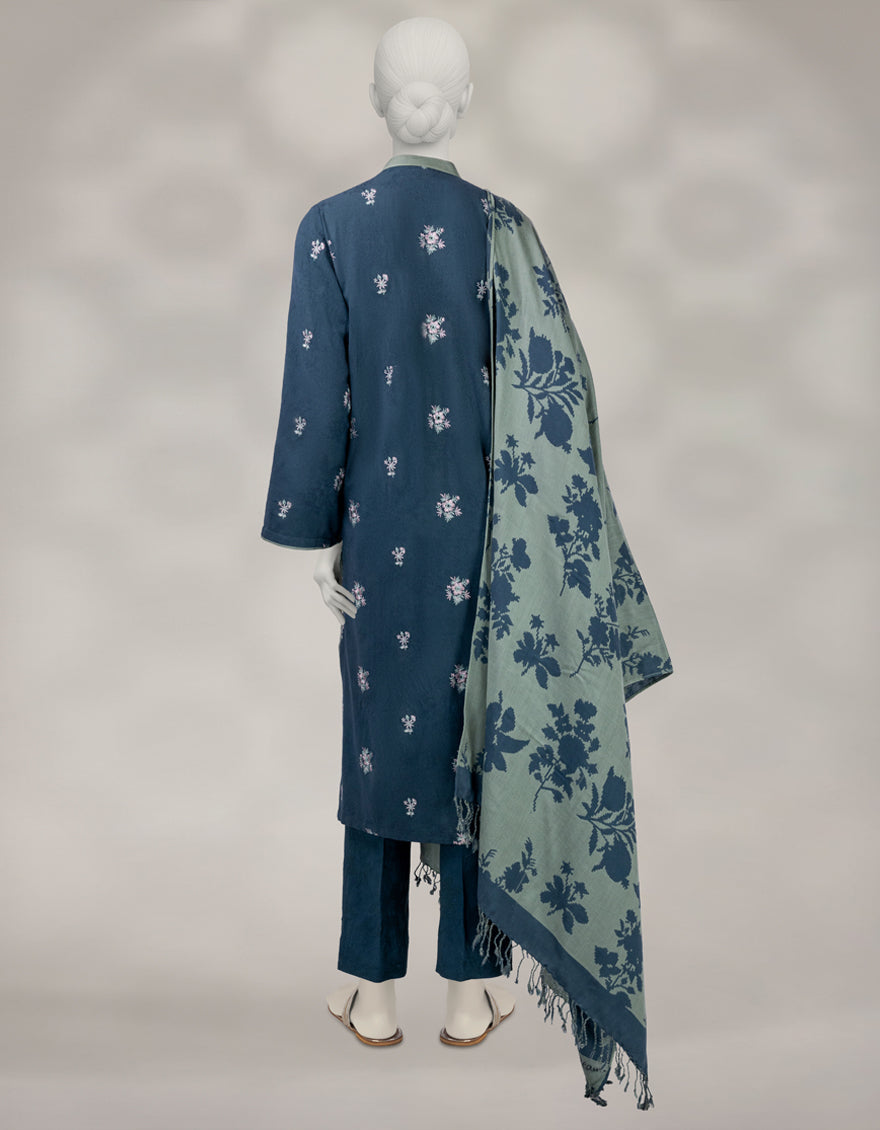 Acrylic Blue Unstitched Suit - J. Junaid Jamshed