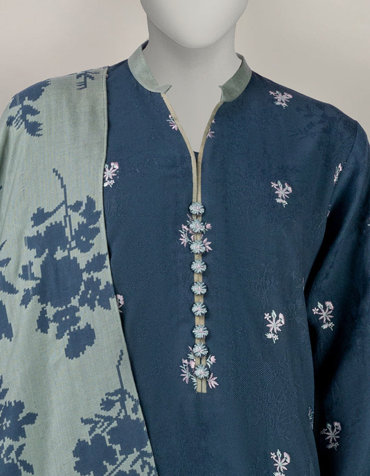 Acrylic Blue Unstitched Suit - J. Junaid Jamshed