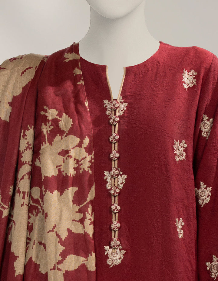 Acrylic Maroon Unstitched Suit - J. Junaid Jamshed