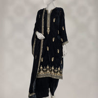 Velvet Black Unstitched Suit - J. Junaid Jamshed