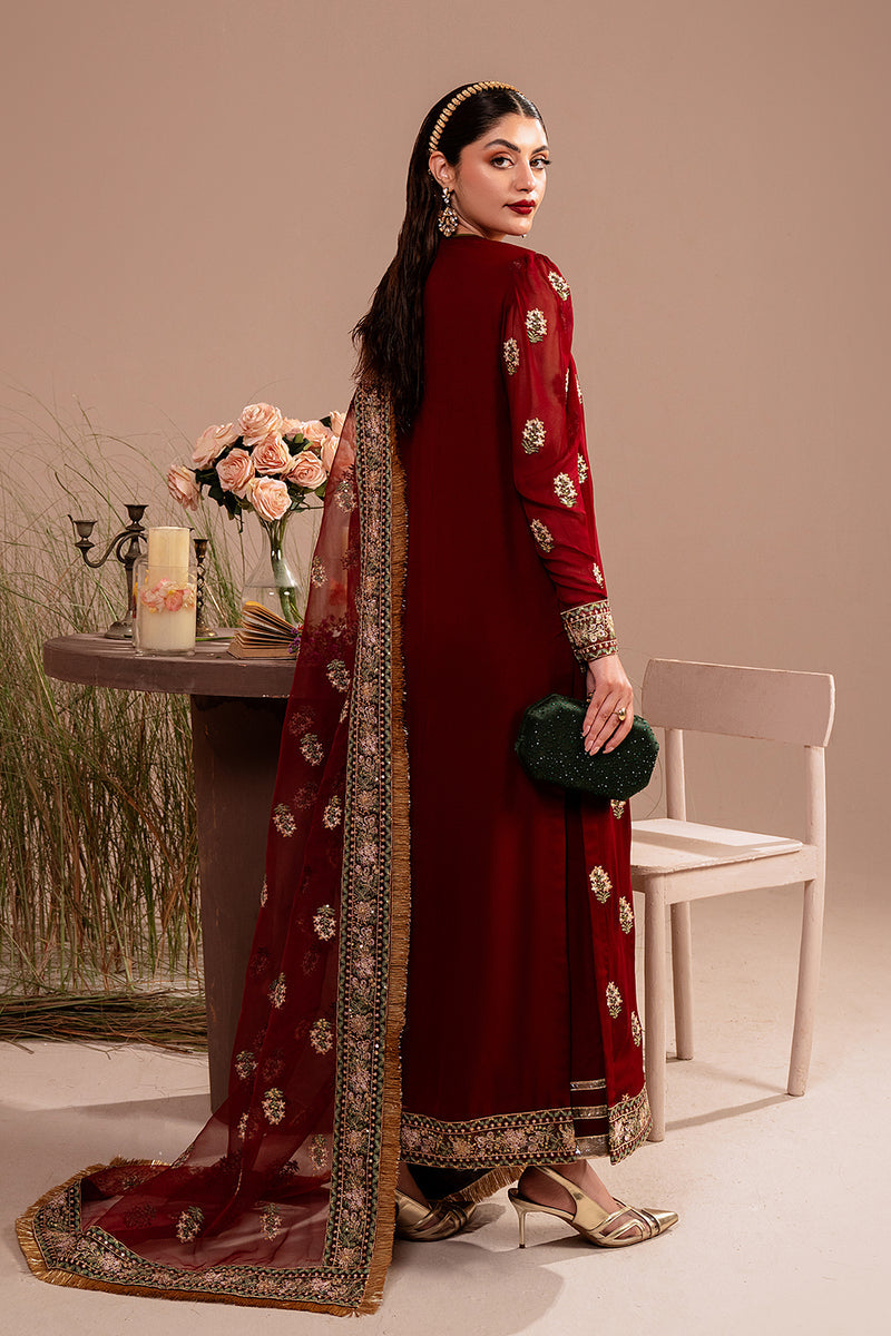 Chiffon Red Stitched Suit - Vanya