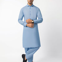 Blended Sky Blue Unstitched Suit - J. Junaid Jamshed