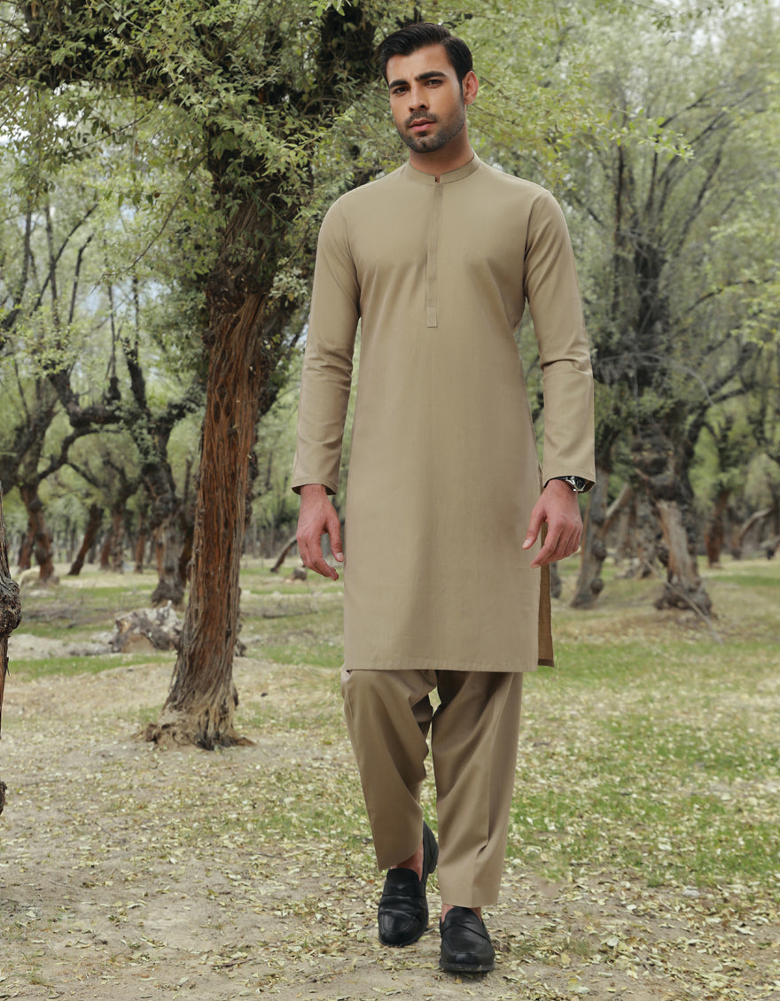 Cotton Beige Shalwar Kameez - J. Junaid Jamshed
