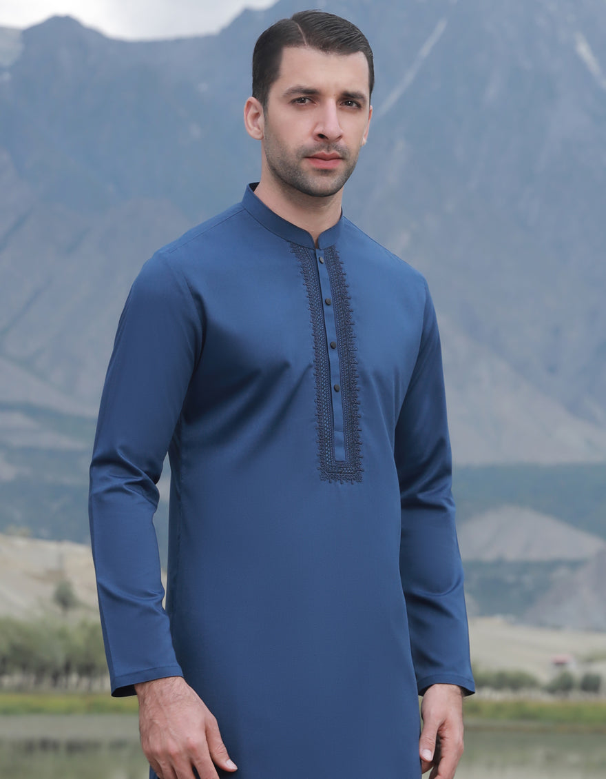 Blended Dark Blue Shalwar Kameez - J. Junaid Jamshed