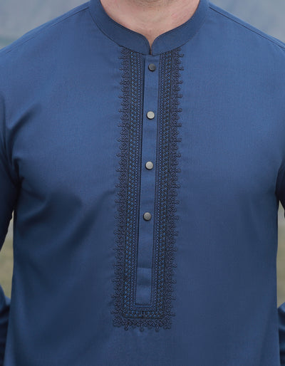 Blended Dark Blue Shalwar Kameez - J. Junaid Jamshed