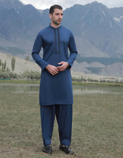 Blended Dark Blue Shalwar Kameez - J. Junaid Jamshed