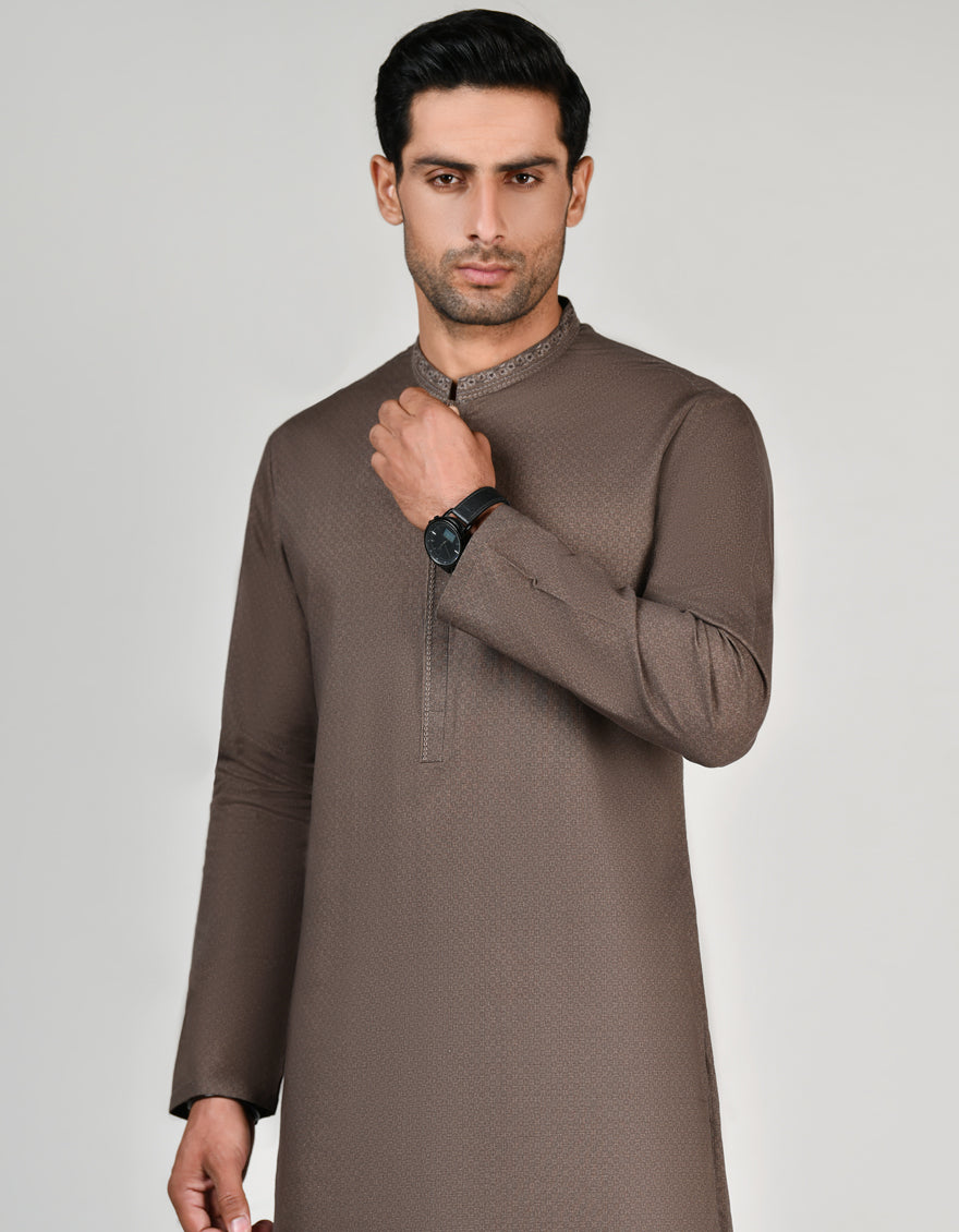 Cotton Coffee Brown Kurta - J. Junaid Jamshed