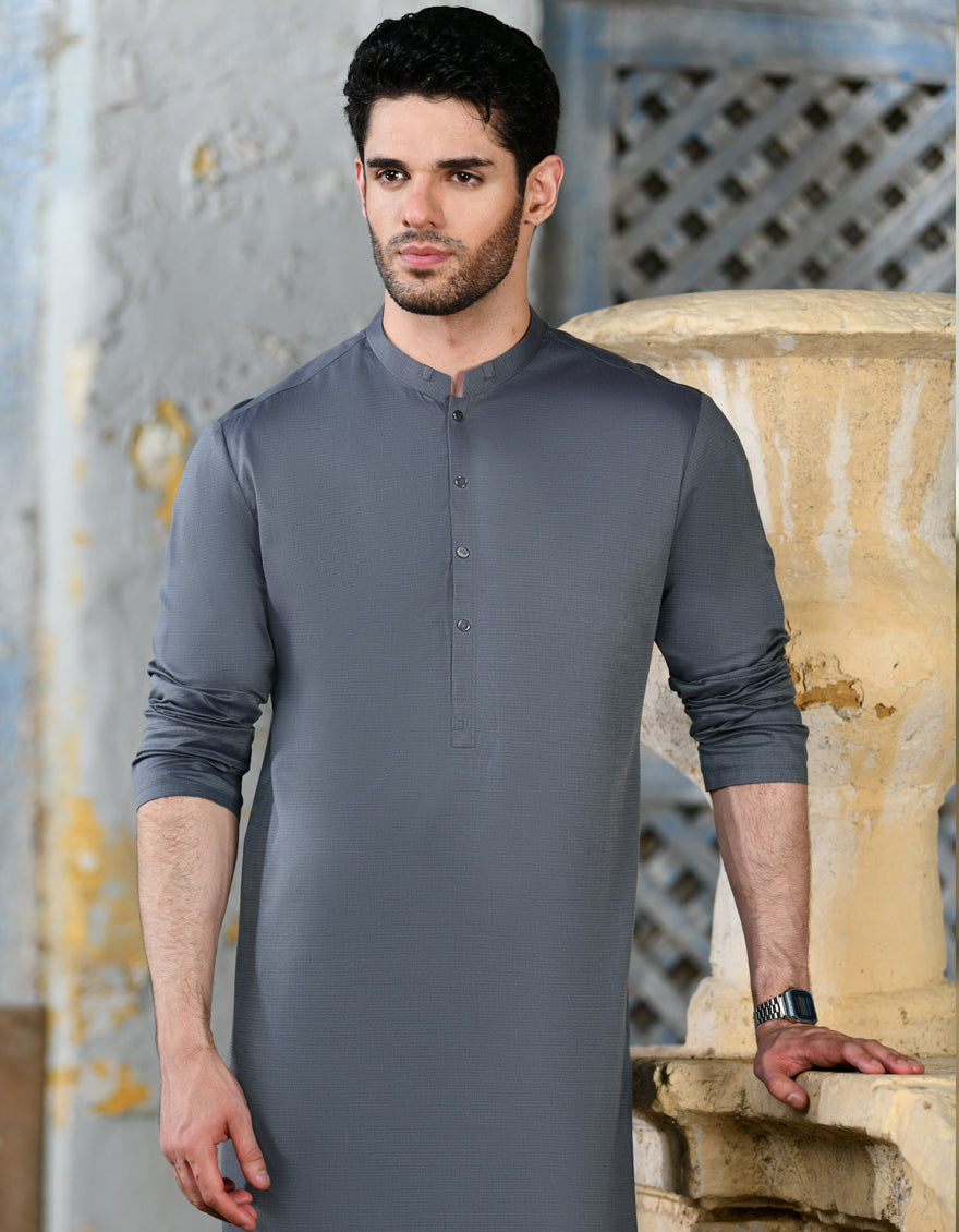 Cotton Grey Kurta - J. Junaid Jamshed