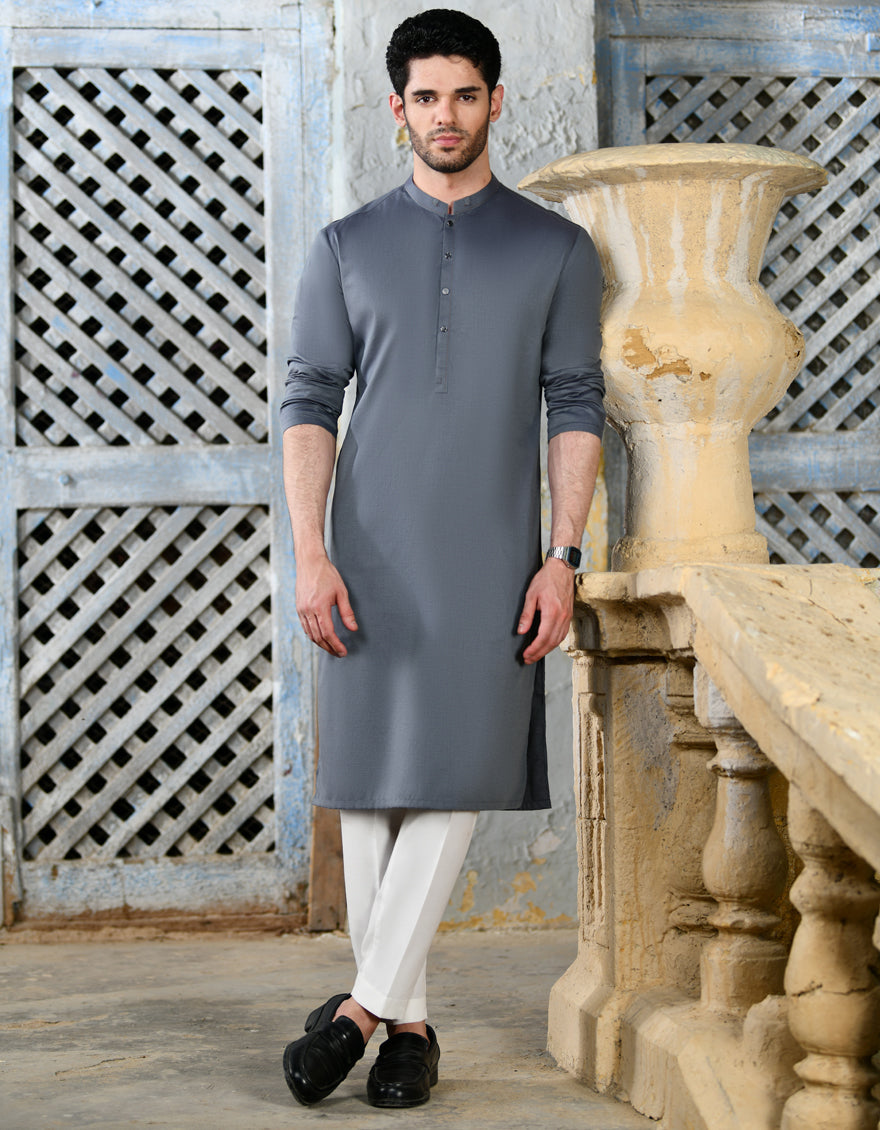 Cotton Grey Kurta - J. Junaid Jamshed