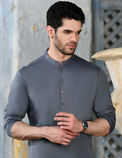 Cotton Grey Kurta - J. Junaid Jamshed