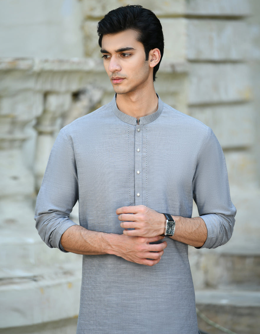 Cotton Grey Kurta - J. Junaid Jamshed