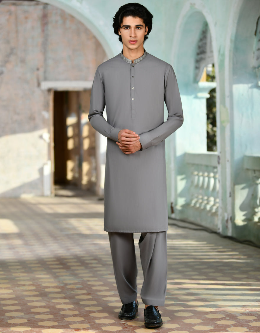 Blended Grey Shalwar Kameez - J. Junaid Jamshed