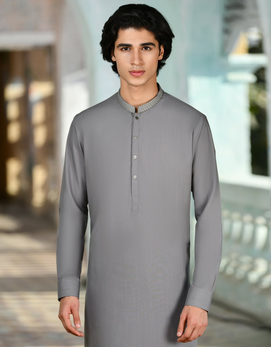 Blended Grey Shalwar Kameez - J. Junaid Jamshed