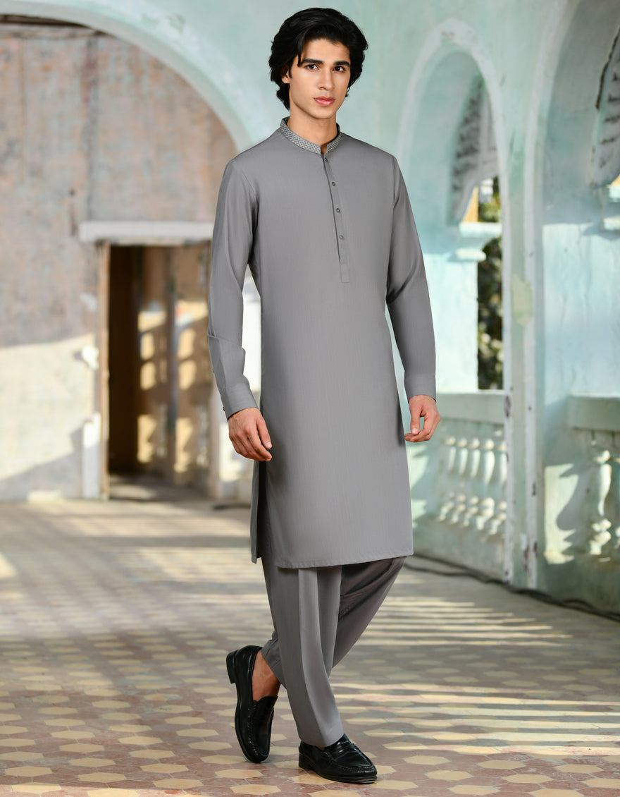 Blended Grey Shalwar Kameez - J. Junaid Jamshed