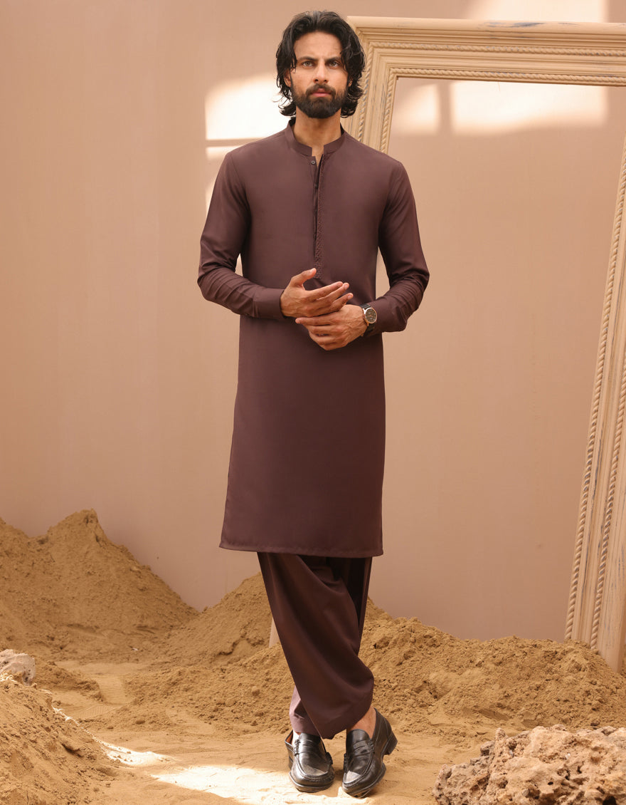 Blended Brown Shalwar Kameez - J. Junaid Jamshed