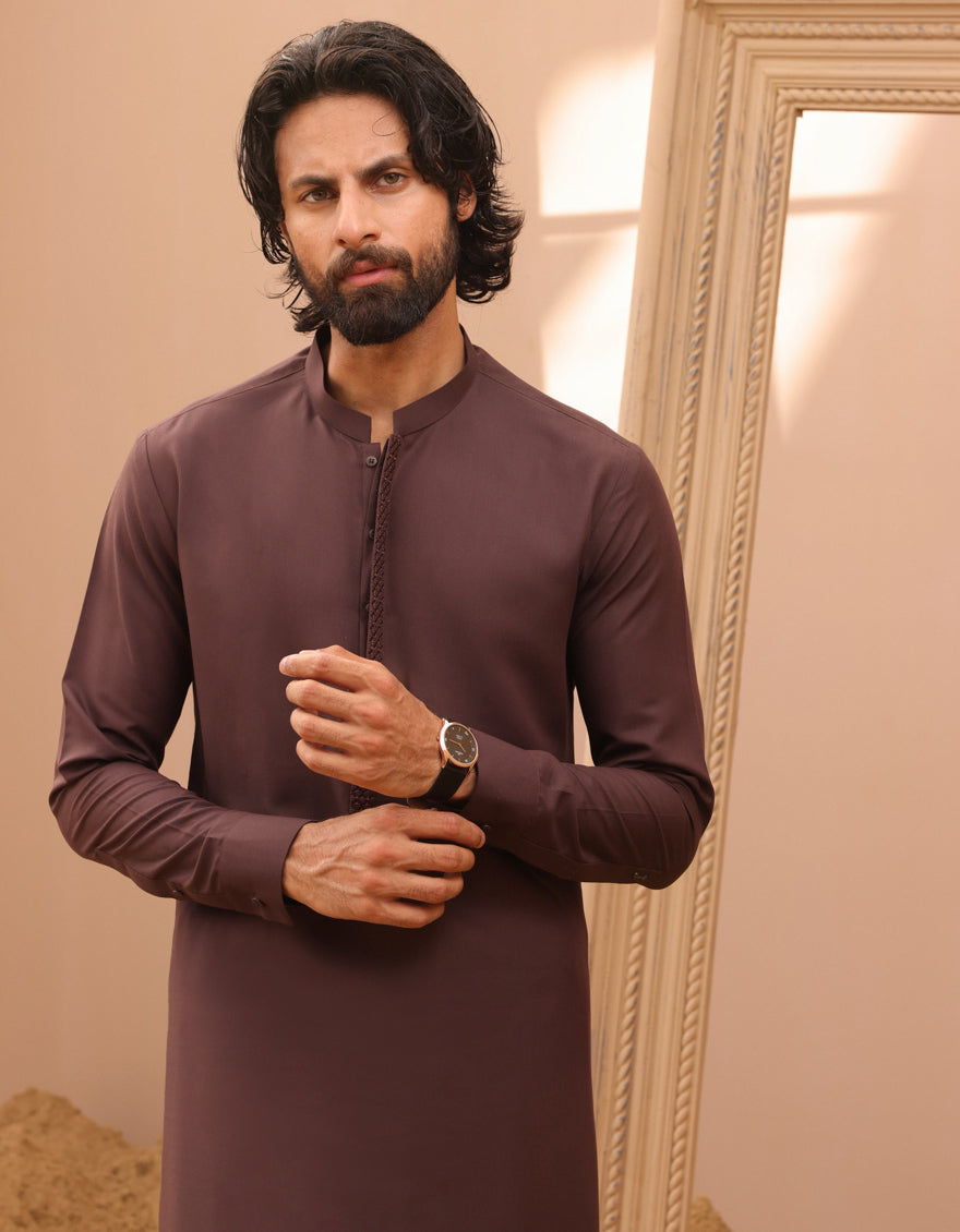 Blended Brown Shalwar Kameez - J. Junaid Jamshed