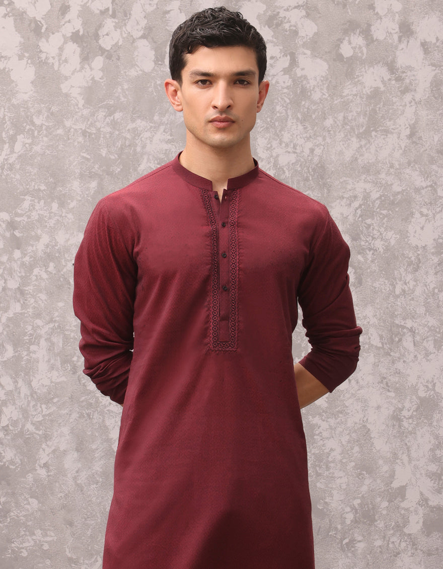 Cotton Red Kurta - J. Junaid Jamshed