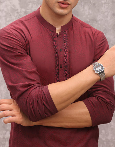 Cotton Red Kurta - J. Junaid Jamshed