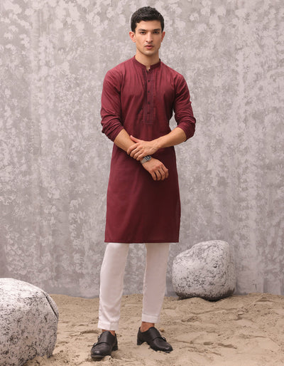 Cotton Red Kurta - J. Junaid Jamshed