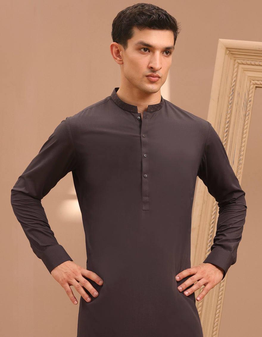 Blended Dark Brown Kurta Trouser - J. Junaid Jamshed