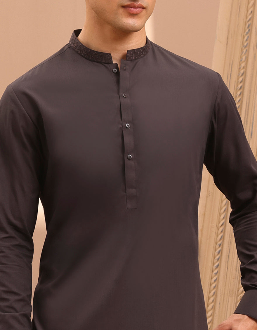 Blended Dark Brown Kurta Trouser - J. Junaid Jamshed