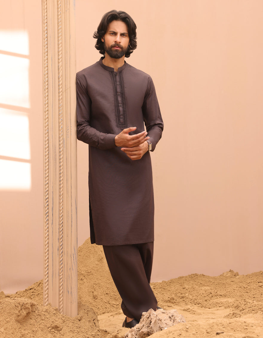 Cotton Brown Kameez Shalwar - J. Junaid Jamshed