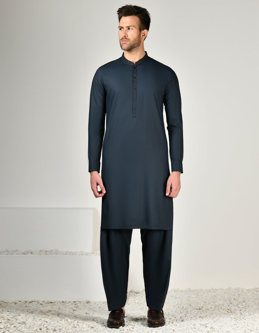 Blended Charcoal Grey Kameez Shalwar - J. Junaid Jamshed