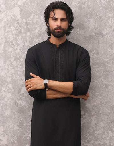 Blended Black Kurta - J. Junaid Jamshed