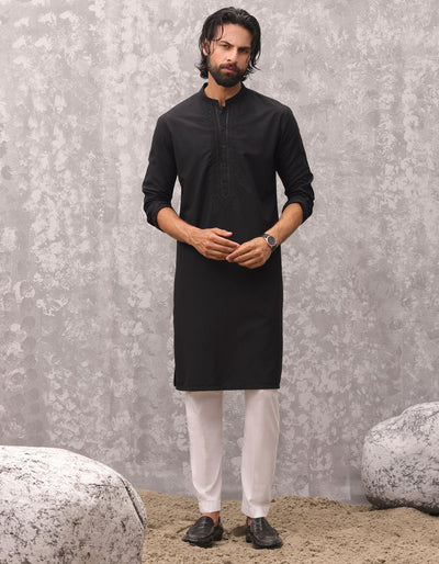 Blended Black Kurta - J. Junaid Jamshed