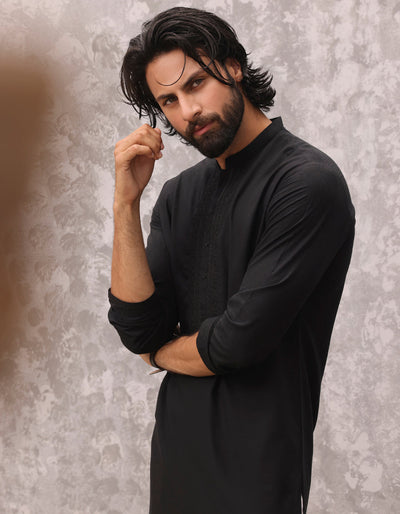 Blended Black Kurta - J. Junaid Jamshed