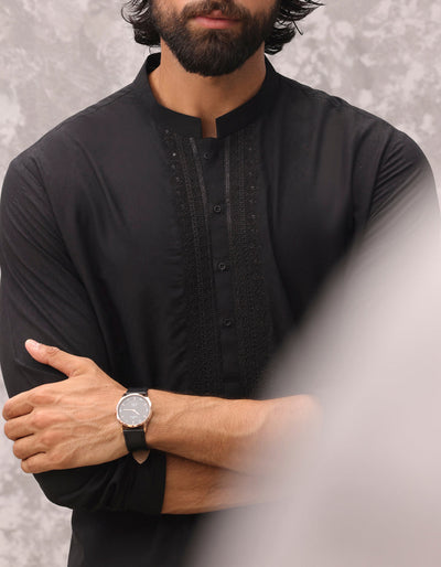 Blended Black Kurta - J. Junaid Jamshed