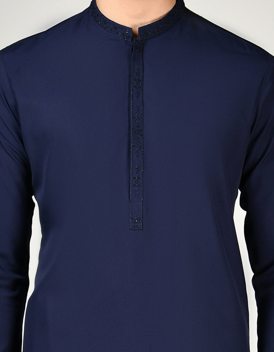 Blended Navy Blue Kurta Trouser - J. Junaid Jamshed