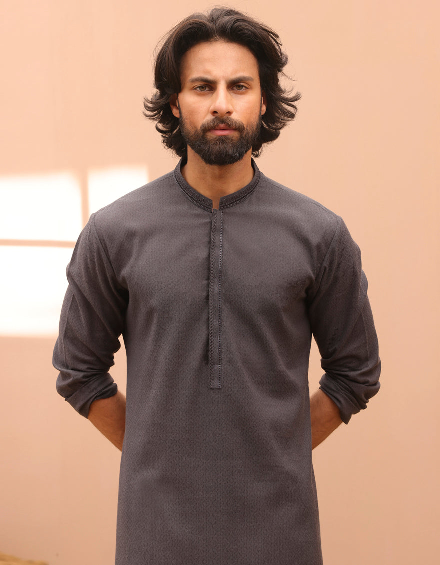 Cotton Charcoal Kurta - J. Junaid Jamshed