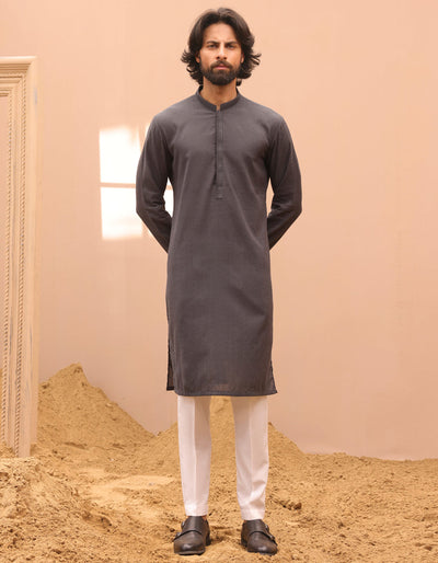 Cotton Charcoal Kurta - J. Junaid Jamshed