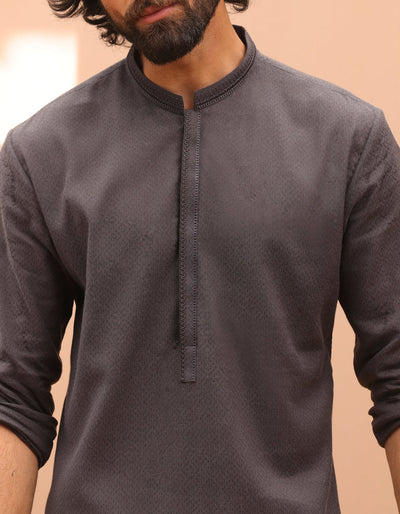 Cotton Charcoal Kurta - J. Junaid Jamshed