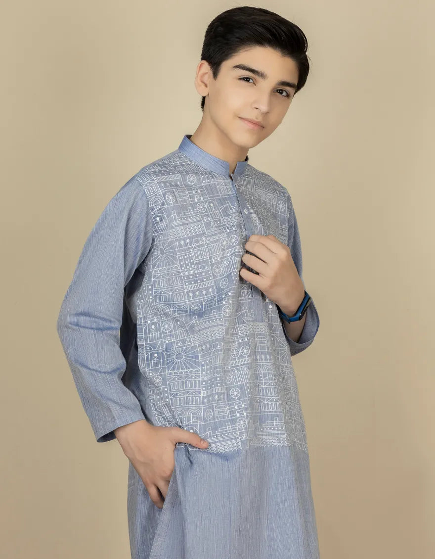 Light Blue Boys Kurta - J. Junaid Jamshed Festive Kids