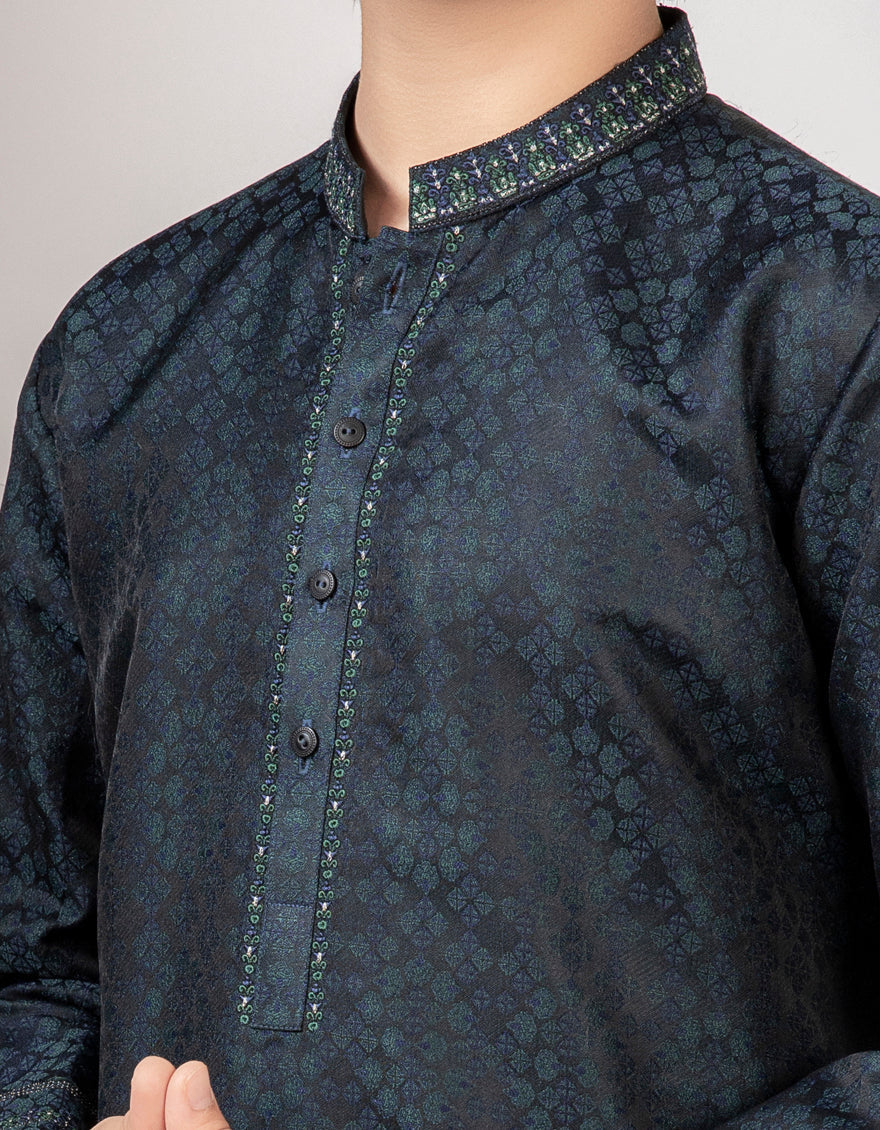 Jamawar Peacock Green Kurta - J. Junaid Jamshed