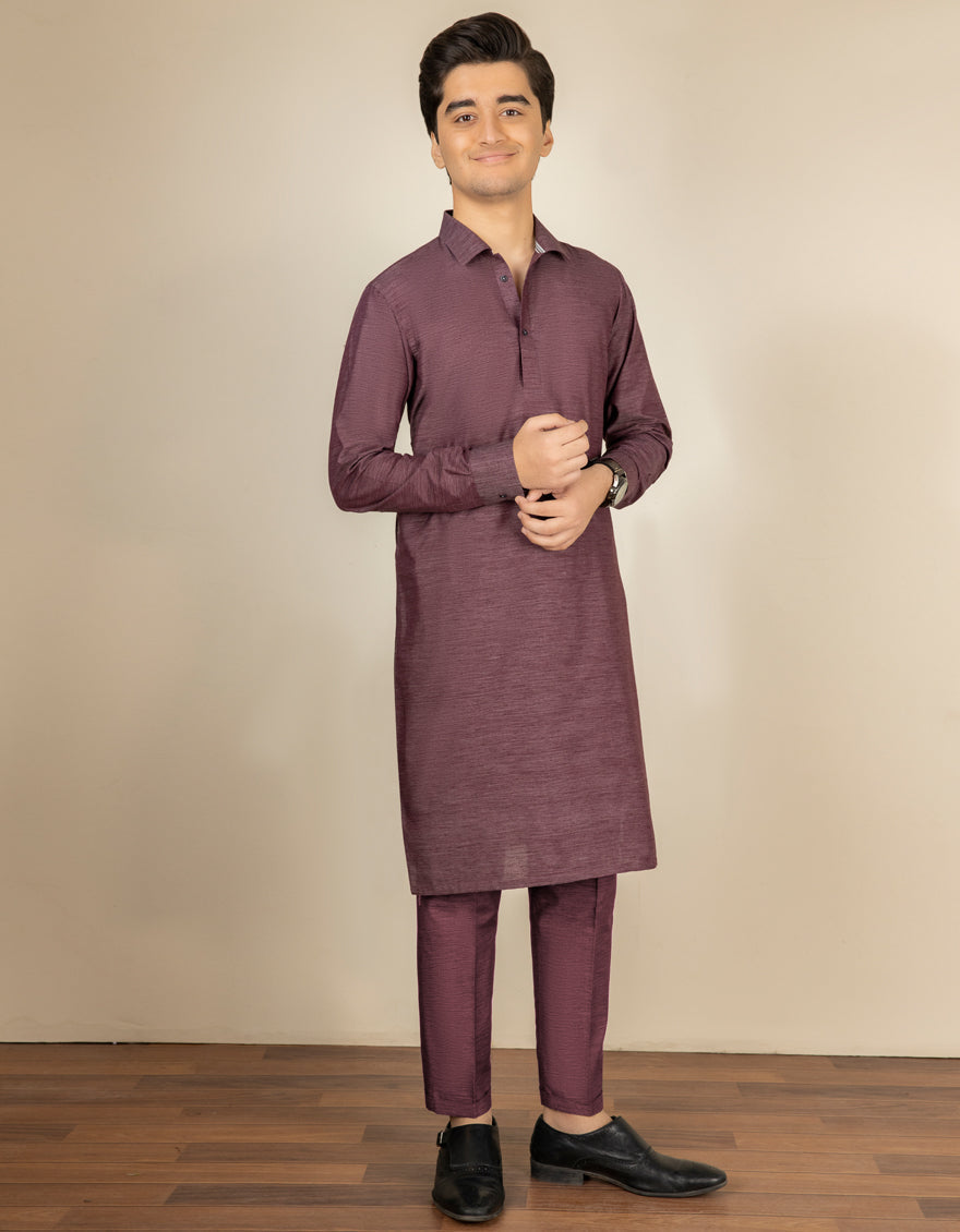 Blended Dark Purple Kameez Shalwar - J. Junaid Jamshed