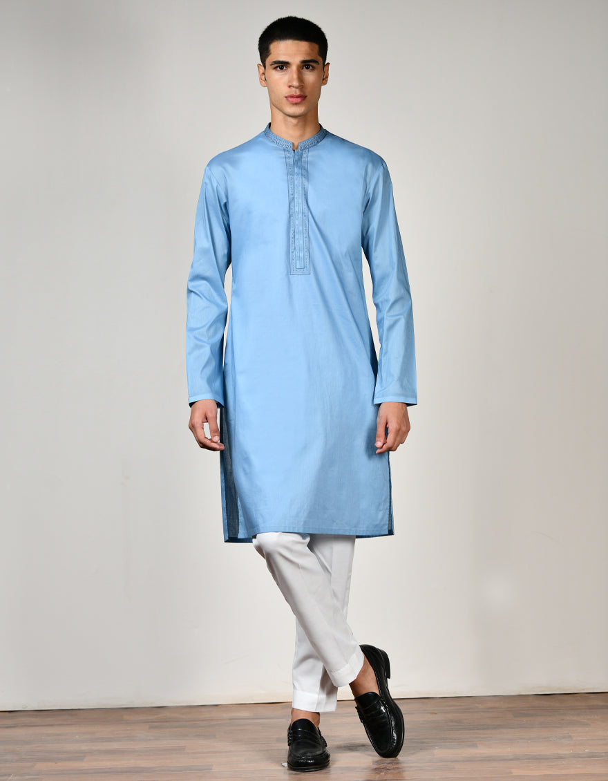 Cotton Blue Kurta - J. Junaid Jamshed