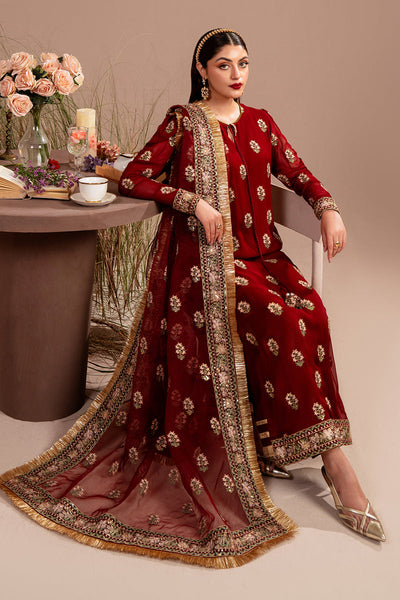 Chiffon Red Stitched Suit - Vanya